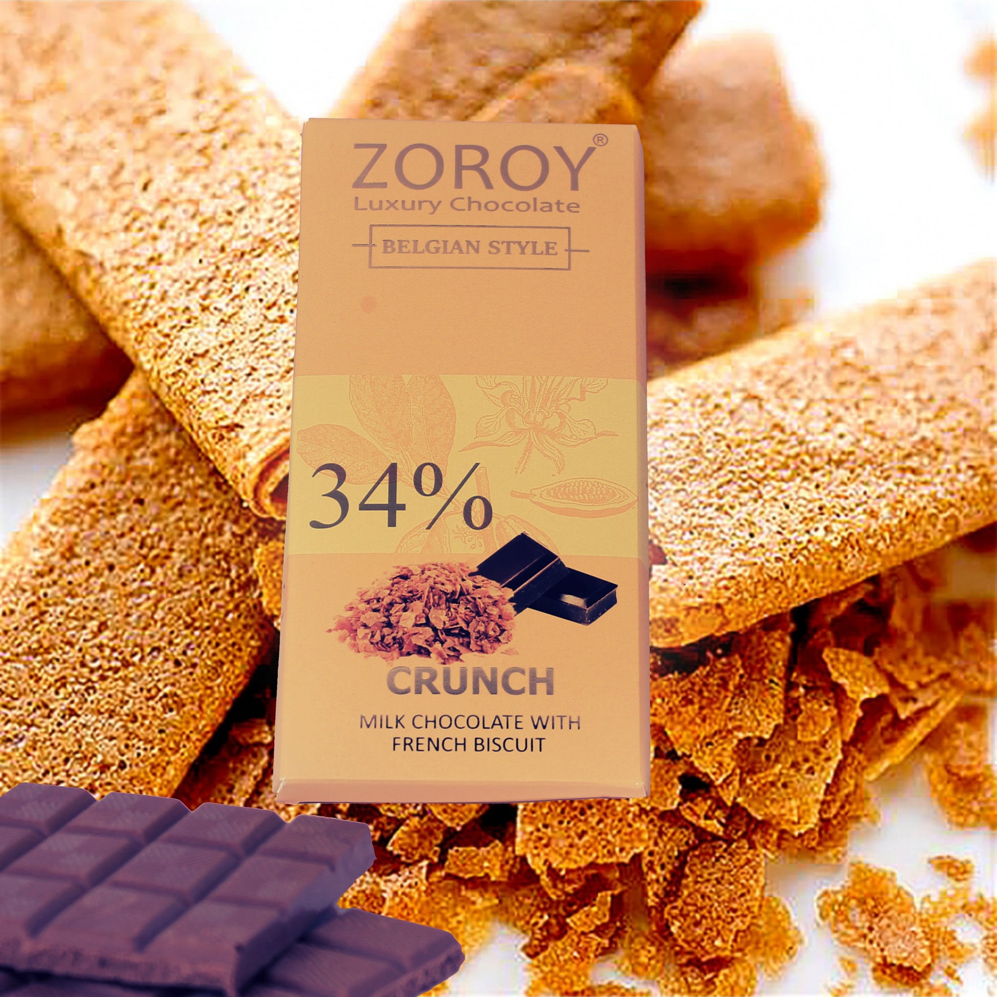 ZOROY LUXURY CHOCOLATE 100% Couverture Milk chocolate bar | French Biscuit Crunch